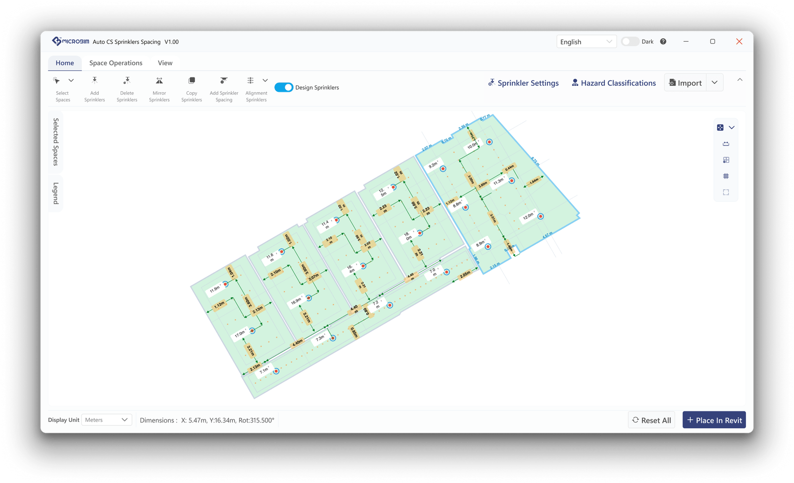 MicroBIM Fire — sprinkler spacing tool inside Autodesk Revit